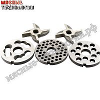 Комплект решеток и ножей без бурта для мясорубок М-75, МИМ-80, М-80, М-50С