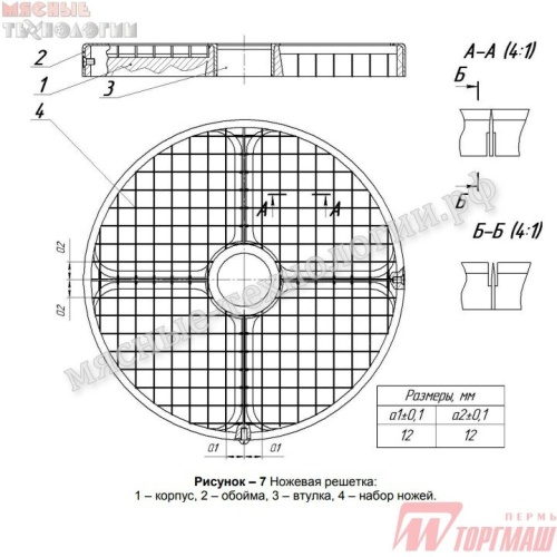 Решетка ножевая 12х12 мм для ОМ-350, УКМ-МО (арт. МО.18.000) фото 2